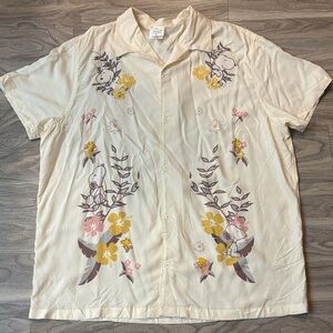 Peanuts Cream and Yellow Floral Button Down Shirt